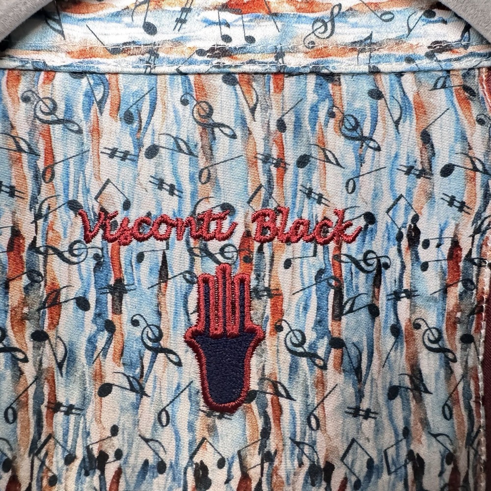 Visconti Black Men's SZ LT  Water Color Musical‎ Notes LS Button Up Shirt - Picture 5 of 13